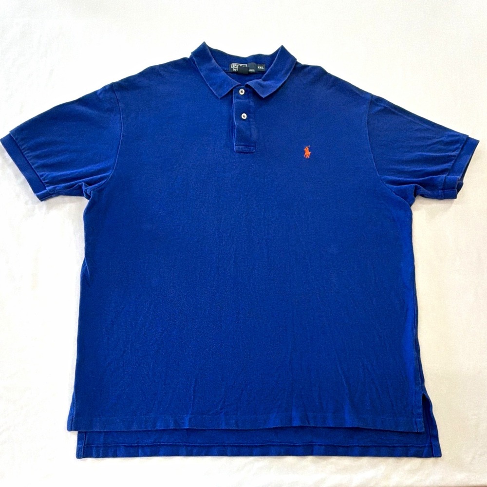 Vintage Polo by Ralph Lauren Men's 2XL Blue Cotton Knit Polo Orange Pony